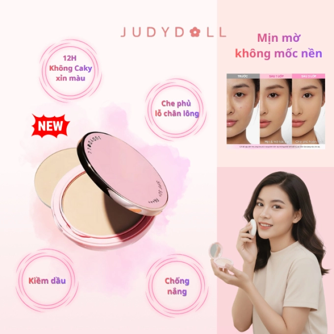 Phấn Nén Phấn Phủ Dạng Nén JUDYDOLL Peach Skin Matte 2-Way Cake Khô Thoáng Mịn Da