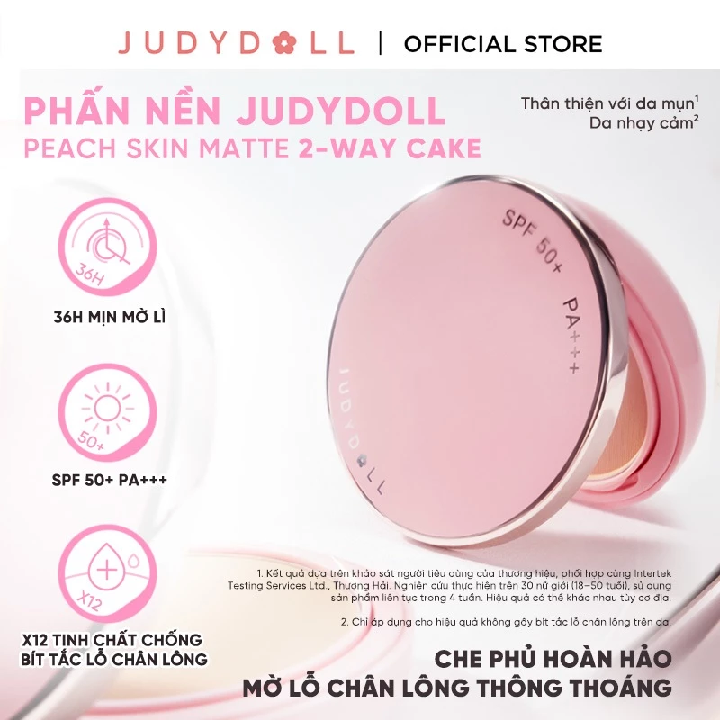 Phấn Nén Phấn Phủ Dạng Nén JUDYDOLL Peach Skin Matte 2-Way Cake Khô Thoáng Mịn Da