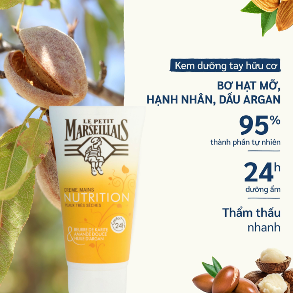 Kem Dưỡng Da Tay Le Petit Marseillais 75ml – Dưỡng Ẩm Sâu – Mềm Mịn & Bảo Vệ Da – Hương Thơm Dịu Nhẹ